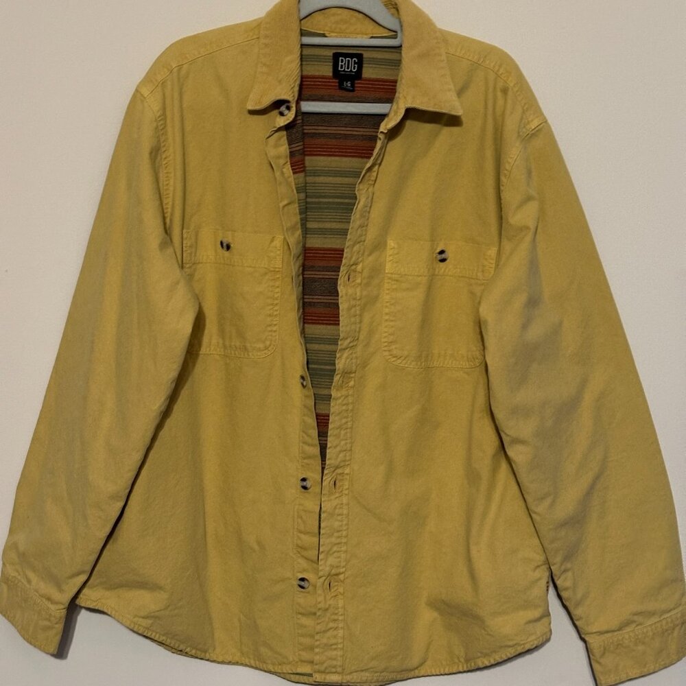 Yellow Canvas Flannel Lined Shirt Jacket Shacket Men's L EUC Rich Colors